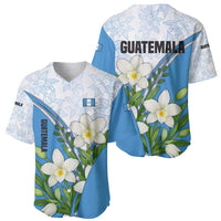 Guatemala White Monja Blanca Flower Baseball Jersey with Blue Flag Theme and Floral Pattern Design - Wonder Print Shop