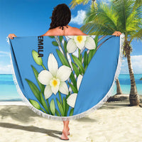 Guatemala White Monja Blanca Flower Beach Blanket with Blue Flag Theme and Floral Pattern Design - Wonder Print Shop