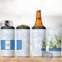 Guatemala White Monja Blanca Flower 4 in 1 Can Cooler Tumbler with Blue Flag Theme and Floral Pattern Design - Wonder Print Shop
