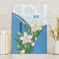 Guatemala White Monja Blanca Flower Canvas Wall Art with Blue Flag Theme and Floral Pattern Design - Wonder Print Shop