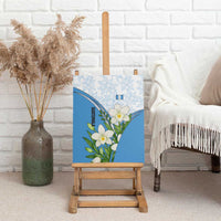 Guatemala White Monja Blanca Flower Canvas Wall Art with Blue Flag Theme and Floral Pattern Design - Wonder Print Shop