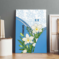 Guatemala White Monja Blanca Flower Canvas Wall Art with Blue Flag Theme and Floral Pattern Design - Wonder Print Shop
