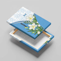 Guatemala White Monja Blanca Flower Canvas Wall Art with Blue Flag Theme and Floral Pattern Design - Wonder Print Shop