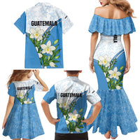 Guatemala White Monja Blanca Flower Family Matching Mermaid Dress and Hawaiian Shirt with Blue Flag Theme and Floral Pattern Design - Wonder Print Shop