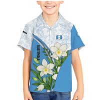 Guatemala White Monja Blanca Flower Family Matching Mermaid Dress and Hawaiian Shirt with Blue Flag Theme and Floral Pattern Design - Wonder Print Shop