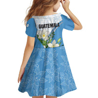 Guatemala White Monja Blanca Flower Family Matching Off Shoulder Maxi Dress and Hawaiian Shirt with Blue Flag Theme and Floral Pattern Design - Wonder Print Shop