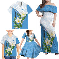 Guatemala White Monja Blanca Flower Family Matching Off Shoulder Maxi Dress and Hawaiian Shirt with Blue Flag Theme and Floral Pattern Design - Wonder Print Shop