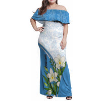 Guatemala White Monja Blanca Flower Family Matching Off Shoulder Maxi Dress and Hawaiian Shirt with Blue Flag Theme and Floral Pattern Design - Wonder Print Shop