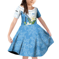 Guatemala White Monja Blanca Flower Family Matching Off Shoulder Short Dress and Hawaiian Shirt with Blue Flag Theme and Floral Pattern Design - Wonder Print Shop