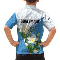 Guatemala White Monja Blanca Flower Family Matching Summer Maxi Dress and Hawaiian Shirt with Blue Flag Theme and Floral Pattern Design - Wonder Print Shop