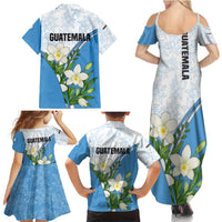 Guatemala White Monja Blanca Flower Family Matching Summer Maxi Dress and Hawaiian Shirt with Blue Flag Theme and Floral Pattern Design - Wonder Print Shop