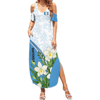 Guatemala White Monja Blanca Flower Family Matching Summer Maxi Dress and Hawaiian Shirt with Blue Flag Theme and Floral Pattern Design - Wonder Print Shop