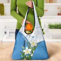 Guatemala White Monja Blanca Flower Grocery Bag with Blue Flag Theme and Floral Pattern Design - Wonder Print Shop