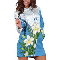 Guatemala White Monja Blanca Flower Hoodie Dress with Blue Flag Theme and Floral Pattern Design - Wonder Print Shop
