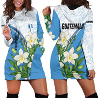 Guatemala White Monja Blanca Flower Hoodie Dress with Blue Flag Theme and Floral Pattern Design - Wonder Print Shop