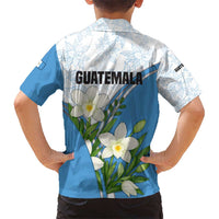 Guatemala White Monja Blanca Flower Kid Hawaiian Shirt with Blue Flag Theme and Floral Pattern Design - Wonder Print Shop