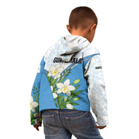 Guatemala White Monja Blanca Flower Kid Hoodie with Blue Flag Theme and Floral Pattern Design - Wonder Print Shop