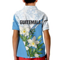 Guatemala White Monja Blanca Flower Kid Polo Shirt with Blue Flag Theme and Floral Pattern Design - Wonder Print Shop