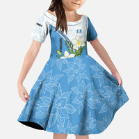 Guatemala White Monja Blanca Flower Kid Short Sleeve Dress with Blue Flag Theme and Floral Pattern Design - Wonder Print Shop