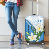 Guatemala White Monja Blanca Flower Luggage Cover with Blue Flag Theme and Floral Pattern Design - Wonder Print Shop