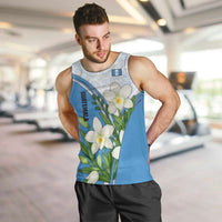 Guatemala White Monja Blanca Flower Men Tank Top with Blue Flag Theme and Floral Pattern Design - Wonder Print Shop