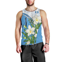 Guatemala White Monja Blanca Flower Men Tank Top with Blue Flag Theme and Floral Pattern Design - Wonder Print Shop