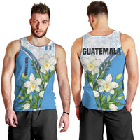 Guatemala White Monja Blanca Flower Men Tank Top with Blue Flag Theme and Floral Pattern Design - Wonder Print Shop