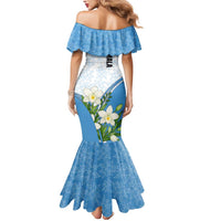 Guatemala White Monja Blanca Flower Mermaid Dress with Blue Flag Theme and Floral Pattern Design - Wonder Print Shop