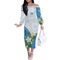 Guatemala White Monja Blanca Flower Off The Shoulder Long Sleeve Dress with Blue Flag Theme and Floral Pattern Design - Wonder Print Shop