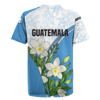 Guatemala White Monja Blanca Flower Rugby Jersey with Blue Flag Theme and Floral Pattern Design - Wonder Print Shop