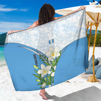 Guatemala White Monja Blanca Flower Sarong with Blue Flag Theme and Floral Pattern Design - Wonder Print Shop