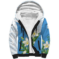 Guatemala White Monja Blanca Flower Sherpa Hoodie with Blue Flag Theme and Floral Pattern Design - Wonder Print Shop