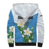 Guatemala White Monja Blanca Flower Sherpa Hoodie with Blue Flag Theme and Floral Pattern Design - Wonder Print Shop