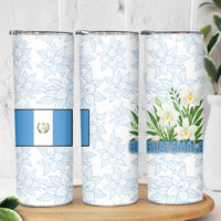 Guatemala White Monja Blanca Flower Skinny Tumbler with Blue Flag Theme and Floral Pattern Design - Wonder Print Shop