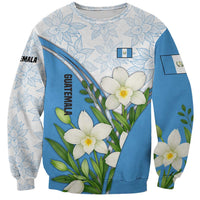 Guatemala White Monja Blanca Flower Sweatshirt with Blue Flag Theme and Floral Pattern Design - Wonder Print Shop