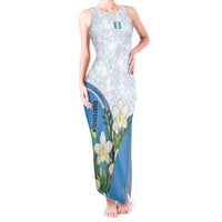 Guatemala White Monja Blanca Flower Tank Maxi Dress with Blue Flag Theme and Floral Pattern Design - Wonder Print Shop