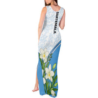 Guatemala White Monja Blanca Flower Tank Maxi Dress with Blue Flag Theme and Floral Pattern Design - Wonder Print Shop
