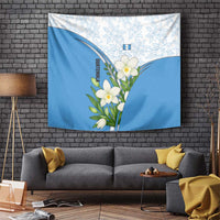 Guatemala White Monja Blanca Flower Tapestry with Blue Flag Theme and Floral Pattern Design - Wonder Print Shop