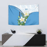 Guatemala White Monja Blanca Flower Tapestry with Blue Flag Theme and Floral Pattern Design - Wonder Print Shop