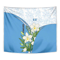Guatemala White Monja Blanca Flower Tapestry with Blue Flag Theme and Floral Pattern Design - Wonder Print Shop