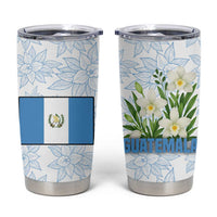 Guatemala White Monja Blanca Flower Tumbler Cup with Blue Flag Theme and Floral Pattern Design - Wonder Print Shop