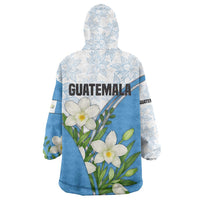 Guatemala White Monja Blanca Flower Wearable Blanket Hoodie with Blue Flag Theme and Floral Pattern Design - Wonder Print Shop