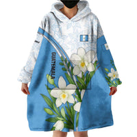 Guatemala White Monja Blanca Flower Wearable Blanket Hoodie with Blue Flag Theme and Floral Pattern Design - Wonder Print Shop