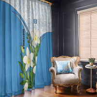 Guatemala White Monja Blanca Flower Window Curtain with Blue Flag Theme and Floral Pattern Design - Wonder Print Shop