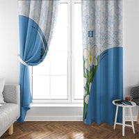 Guatemala White Monja Blanca Flower Window Curtain with Blue Flag Theme and Floral Pattern Design - Wonder Print Shop