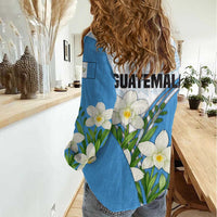 Guatemala White Monja Blanca Flower Women Casual Shirt with Blue Flag Theme and Floral Pattern Design - Wonder Print Shop