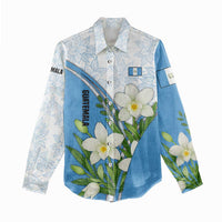 Guatemala White Monja Blanca Flower Women Casual Shirt with Blue Flag Theme and Floral Pattern Design - Wonder Print Shop