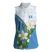 Guatemala White Monja Blanca Flower Women Sleeveless Polo Shirt with Blue Flag Theme and Floral Pattern Design - Wonder Print Shop
