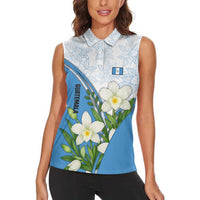 Guatemala White Monja Blanca Flower Women Sleeveless Polo Shirt with Blue Flag Theme and Floral Pattern Design - Wonder Print Shop