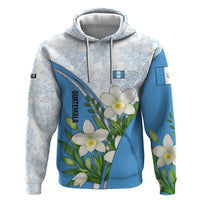 Guatemala White Monja Blanca Flower Zip Hoodie with Blue Flag Theme and Floral Pattern Design - Wonder Print Shop